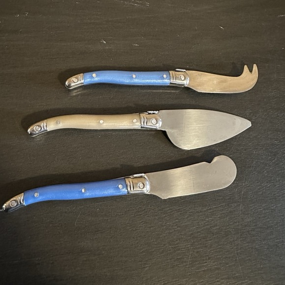 French Home Laguiole Blue & Neutral 3-Pc. Cheese Set Fancy Kitchenware Utensils - Picture 7 of 8